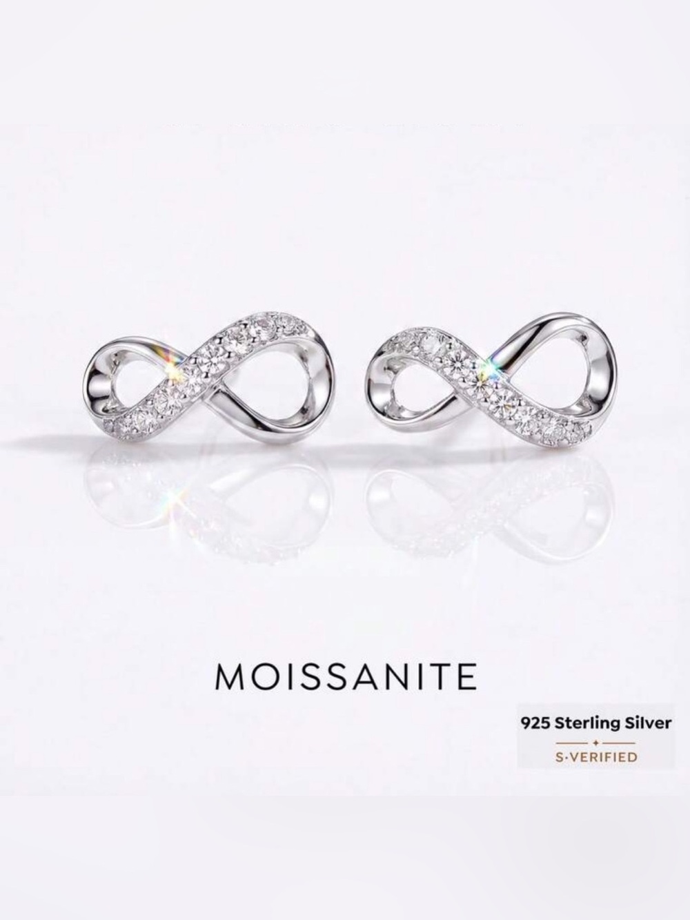 Infinity Heart Stud Earrings, Inlaid Moissanite Diamonds 💎 S925 Sterling Silver